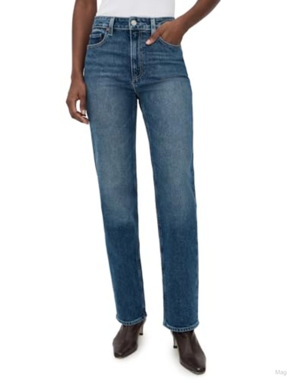 PAIGE High Rise Straight Leg Jeans 31 Inch Inseam Distressed
